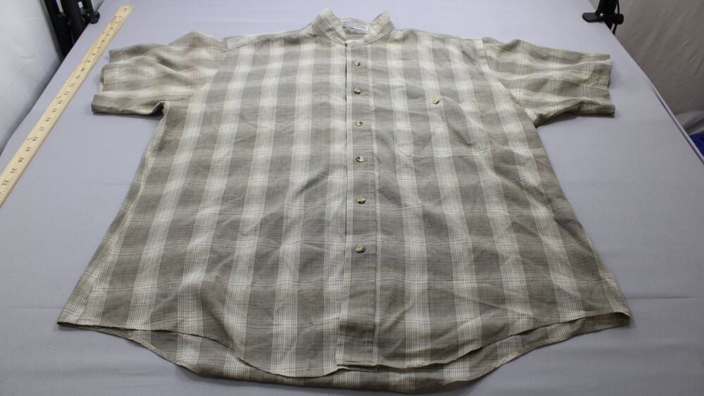 Members Only Button-Up L Brown Single Needle Tailoring Short Sleeves Curved Hem
